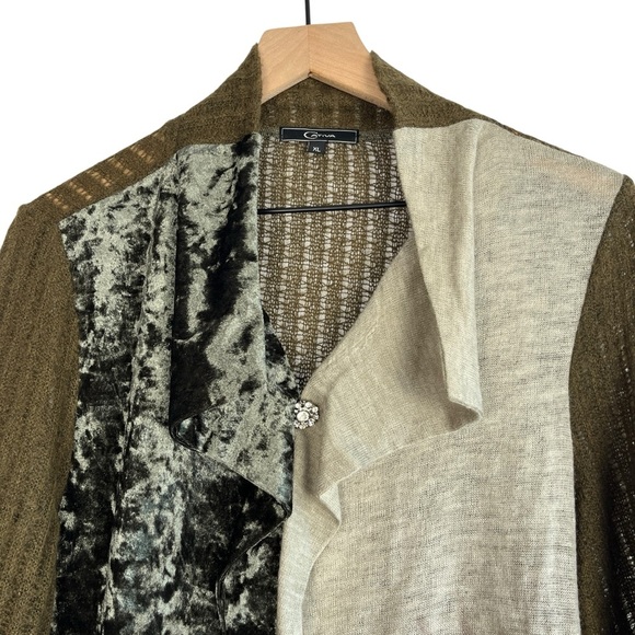 CATIVA Womens Multi-Pattern Pullover Sweater Olive Green Wool Blend XL Artsy - Picture 4 of 10